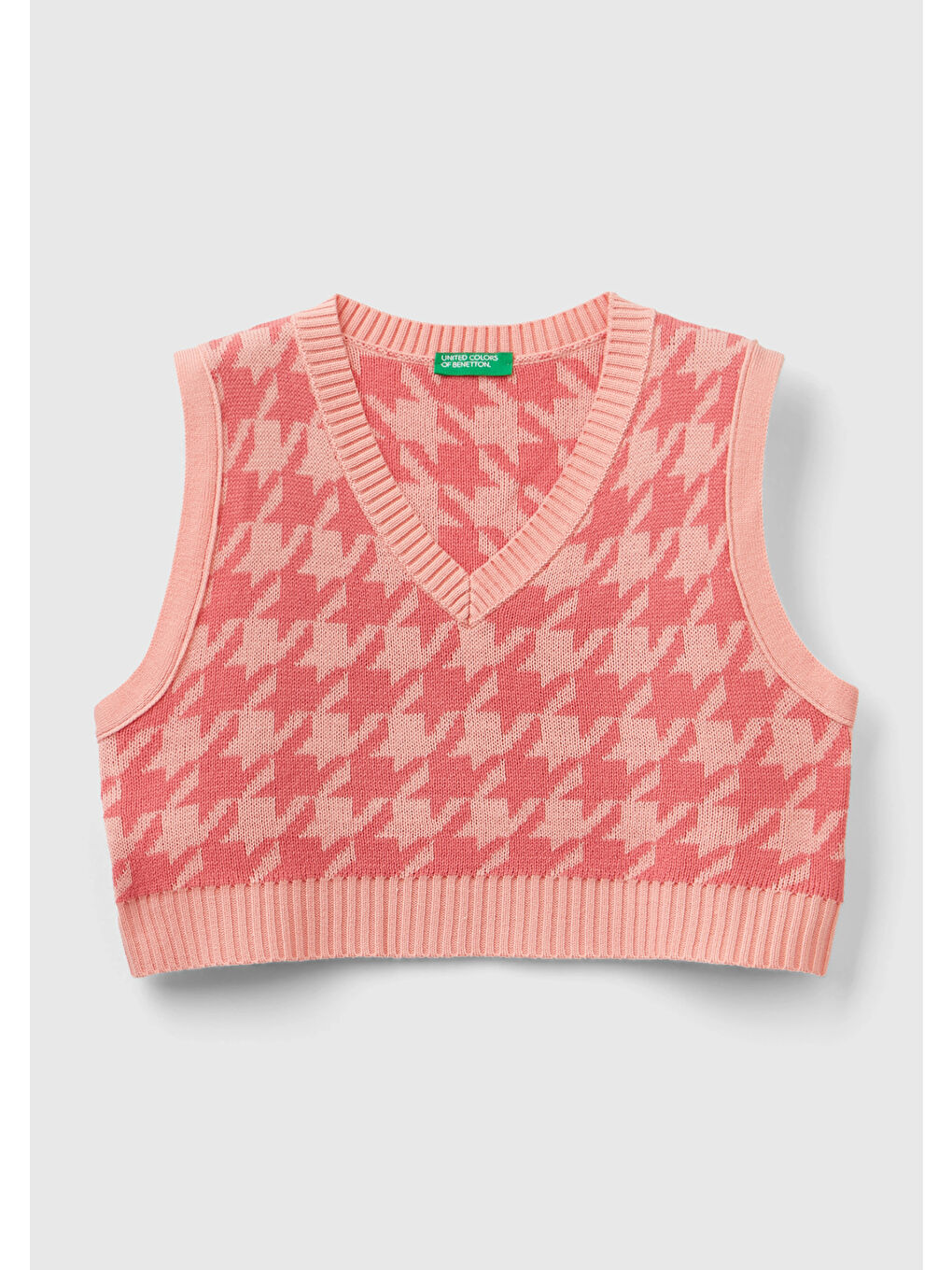 Kız Çocuk Pembe Tamamı Desenli V Yaka Crop Süveter