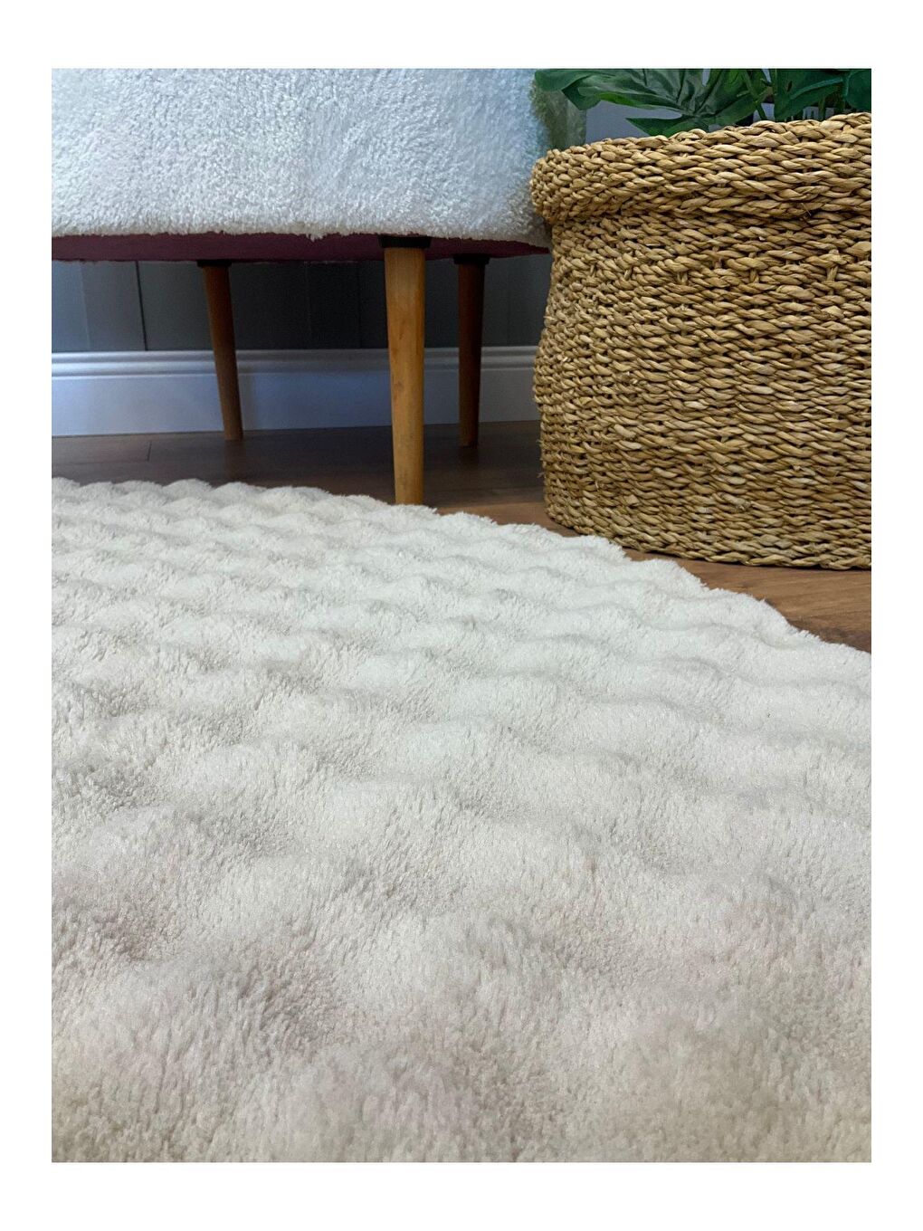 Bej Puffy Bubble Tavşan Yuvarlak Kumbeji Halı 120x120-3