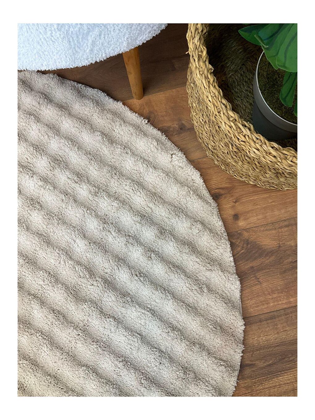 Bej Puffy Bubble Tavşan Yuvarlak Kumbeji Halı 120x120-4