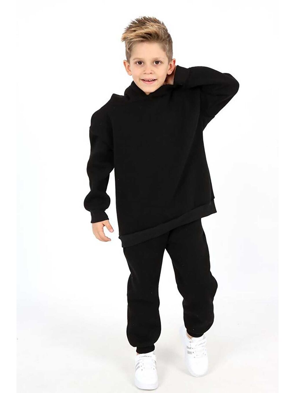 Siyah Üç İplik Kapüşonlu Şardonlu Takım-1