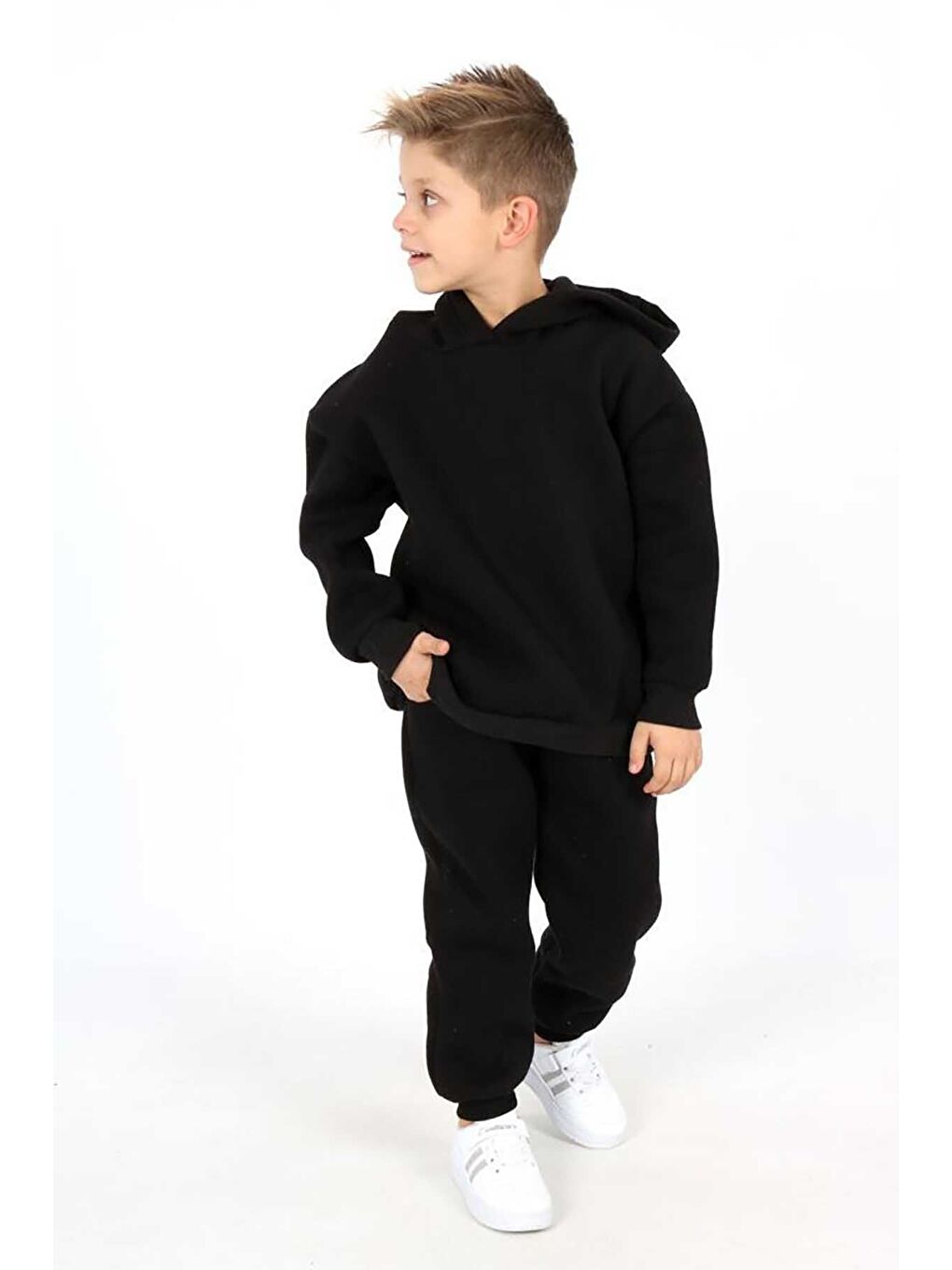 Siyah Üç İplik Kapüşonlu Şardonlu Takım-3