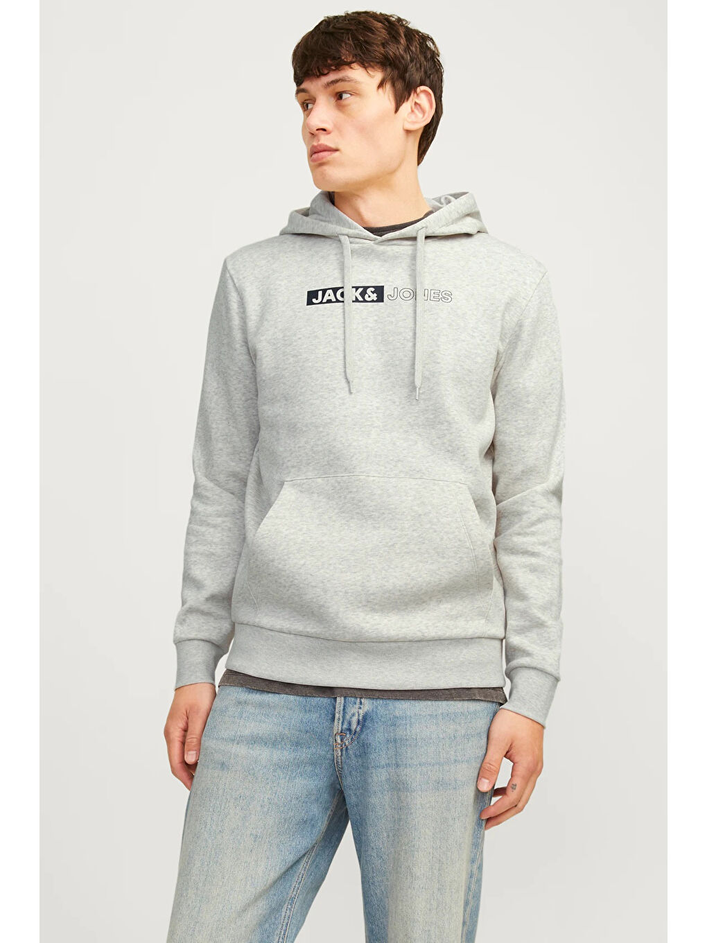 Jack & Jones Açık Gri Essentials Jjecorp Regular Fit Kapüşonlu Sweat 1223 3599