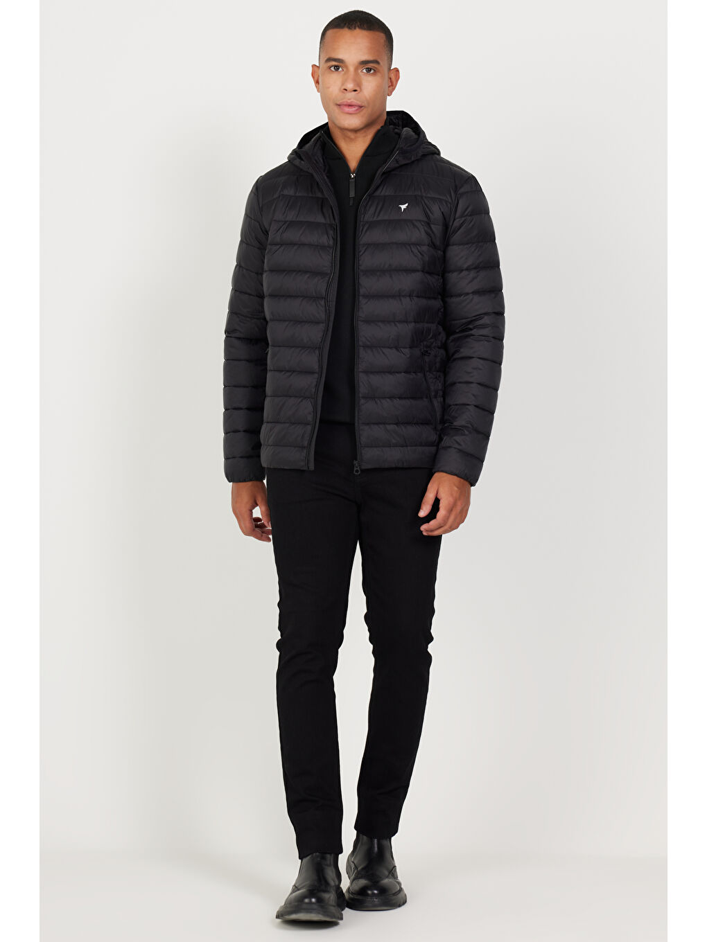 Erkek Siyah Standart Fit Normal Kesim Kapüşonlu Mont-3