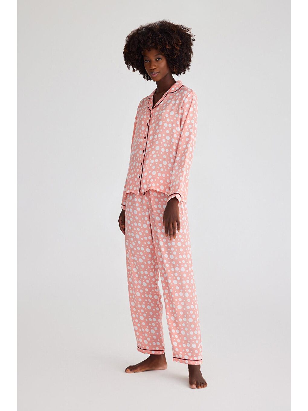 Kadın Infınıty Dots Saten Pijama Üst Gül Pembe-1