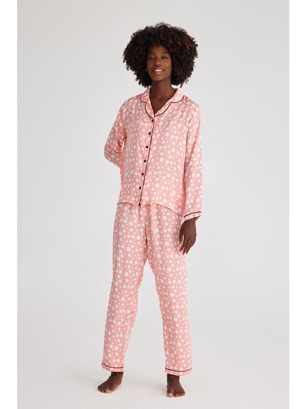 Kadın Infınıty Dots Saten Pijama Üst Gül Pembe-3