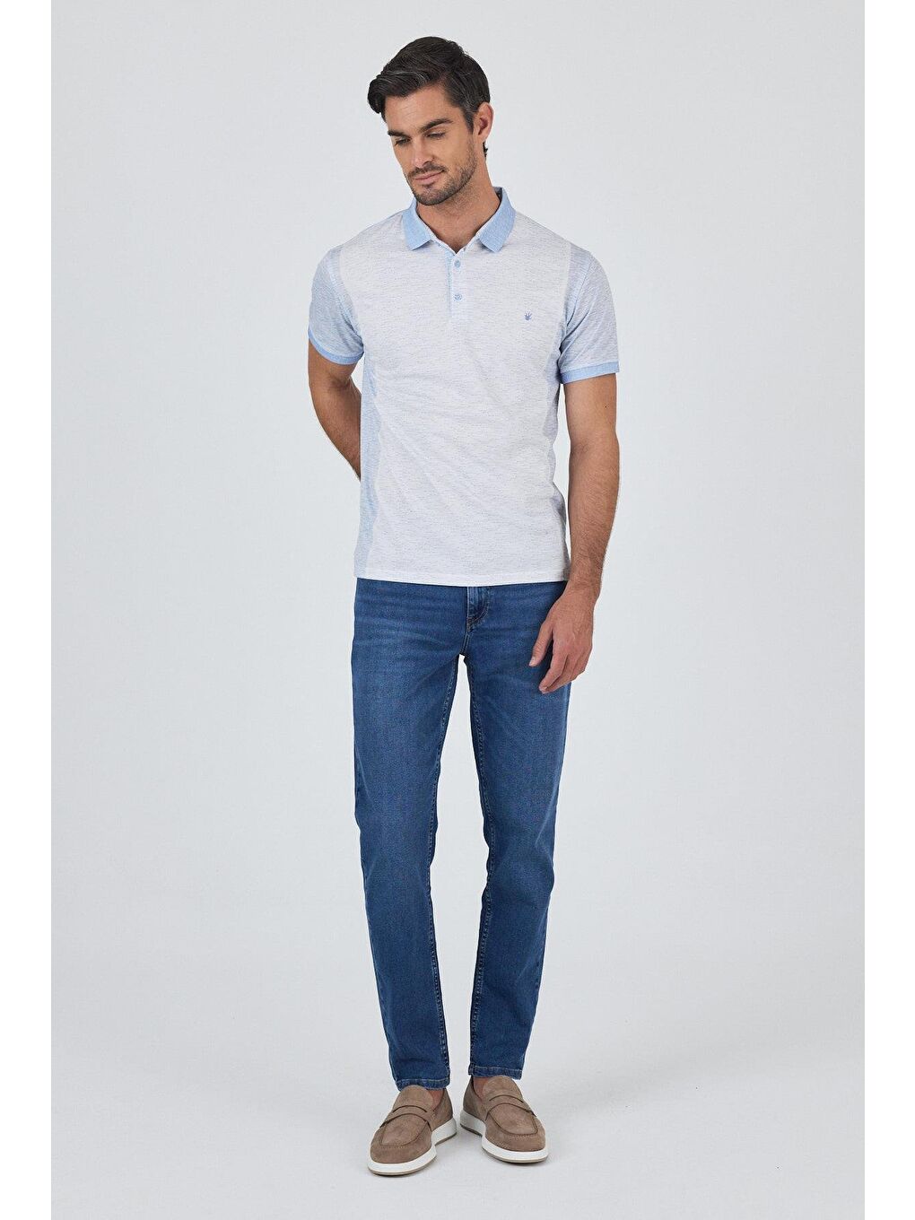 Mavi Kısa Kol Baskılı Pike Polo Yaka Cepsiz Slim Fit Tişört 1011250167-1