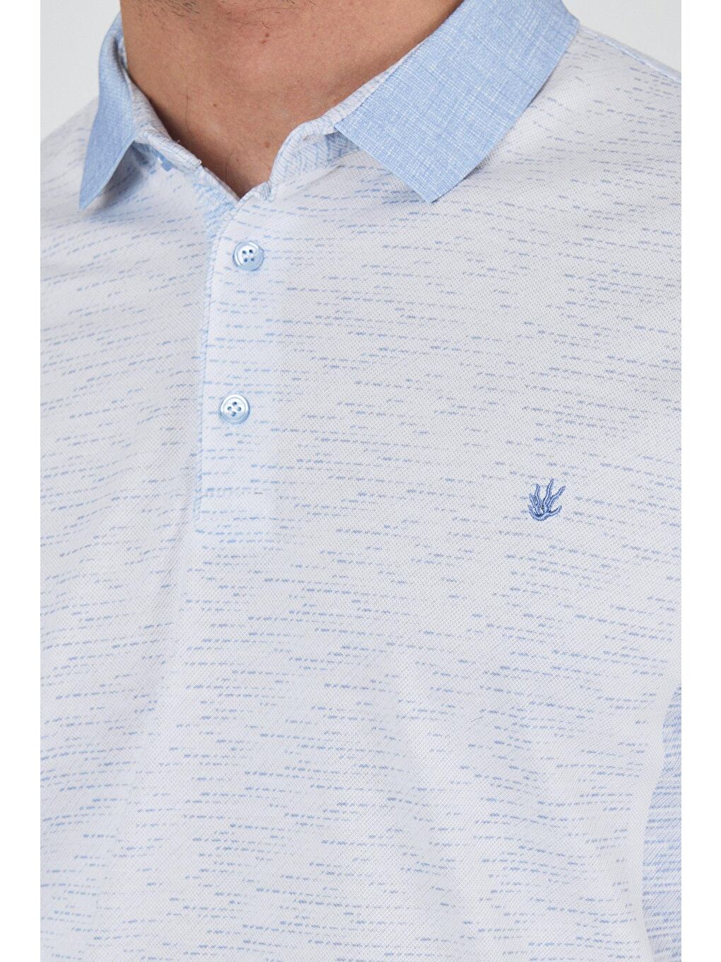 Mavi Kısa Kol Baskılı Pike Polo Yaka Cepsiz Slim Fit Tişört 1011250167-3