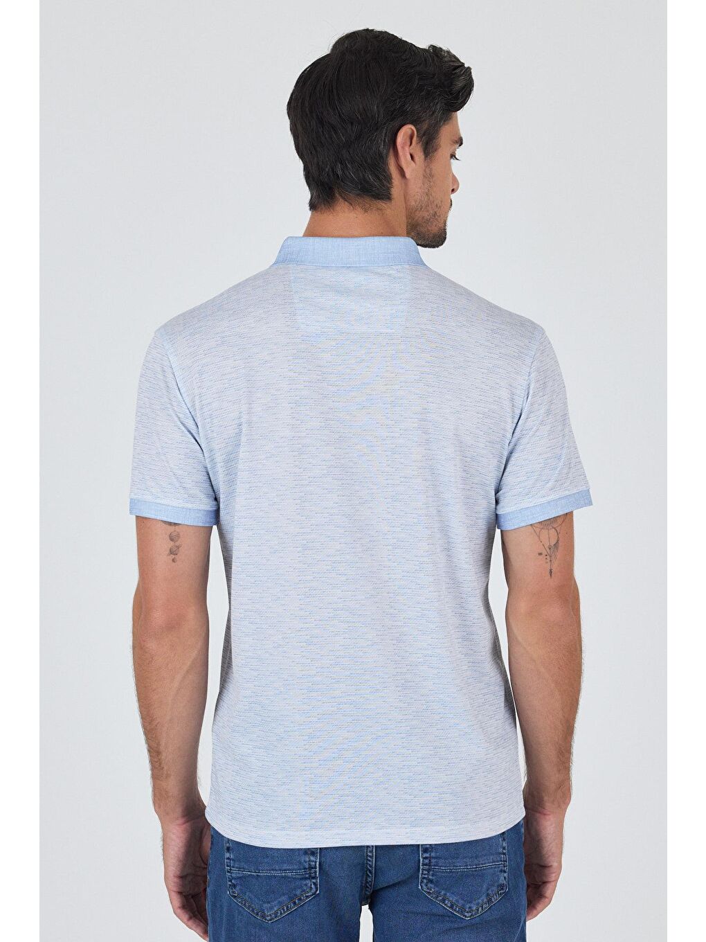 Mavi Kısa Kol Baskılı Pike Polo Yaka Cepsiz Slim Fit Tişört 1011250167-4