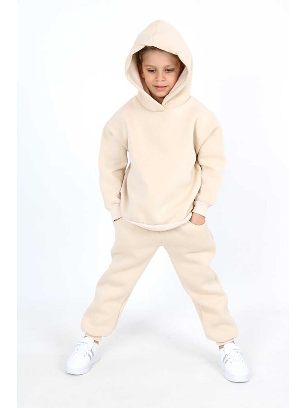 Bej Üç İplik Kapüşonlu Şardonlu Takım-1