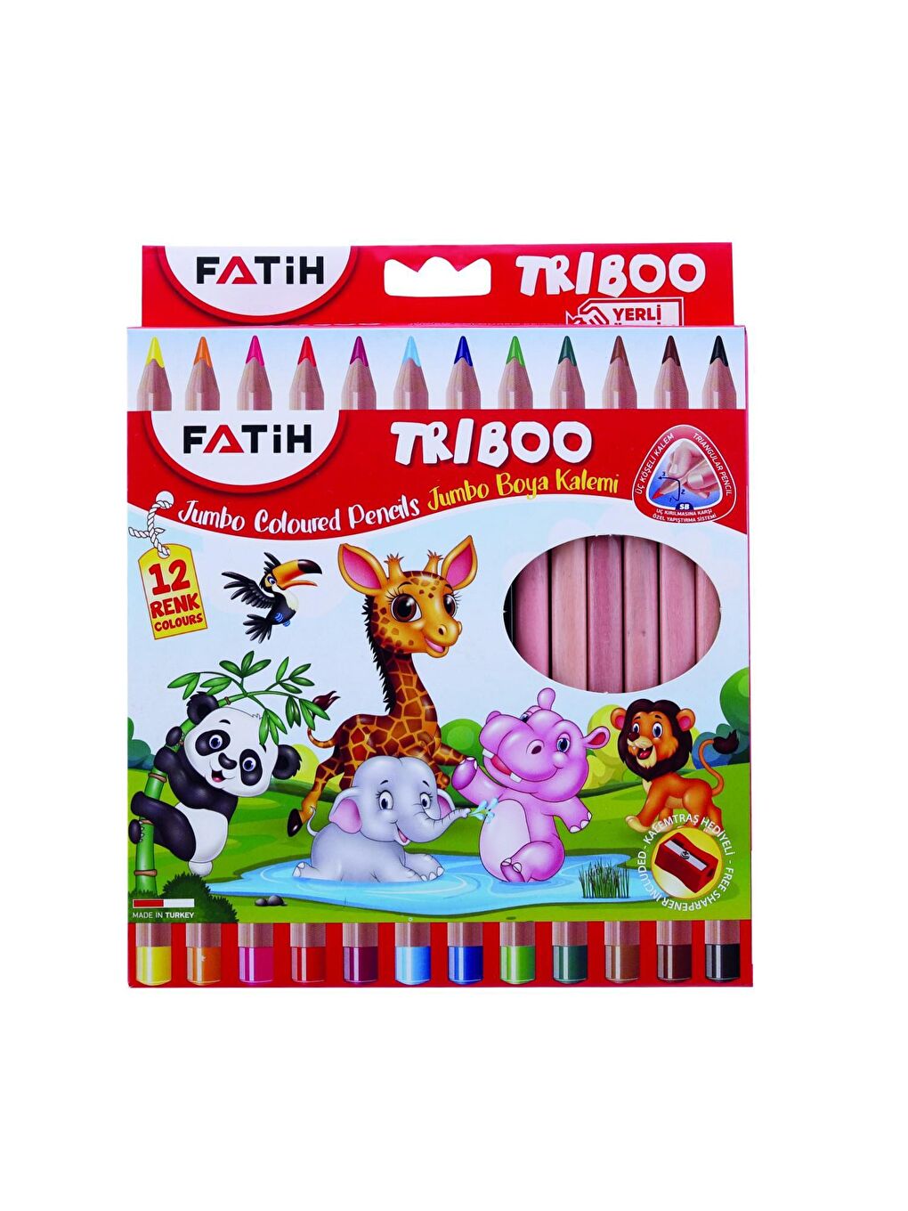 Fatih Triboo Natural Jumbo Kalemtraşlı 12'li Kuru Boya