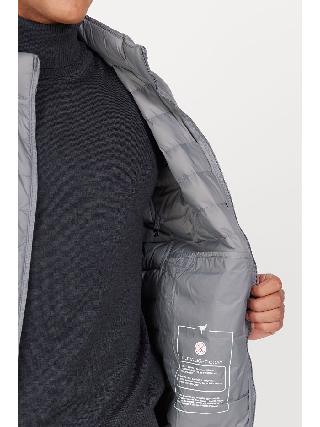 Erkek Gri Standart Fit Normal Kesim Dik Yaka Mont-2