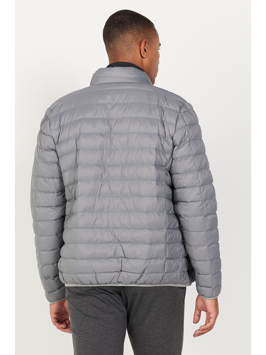 Erkek Gri Standart Fit Normal Kesim Dik Yaka Mont-4