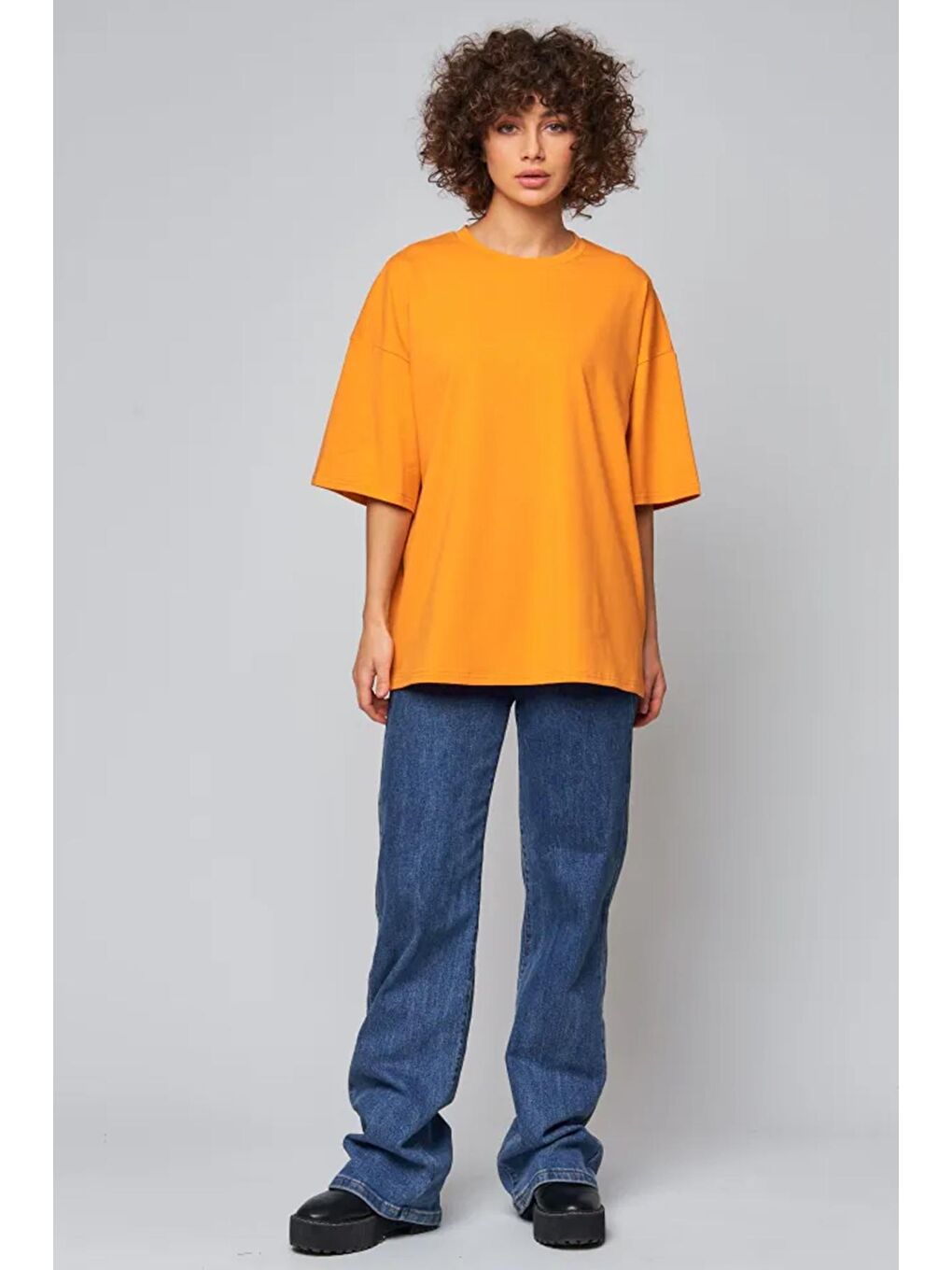 uyguntarz Turuncu Unisex Pamuklu Oversize Basic Tshirt