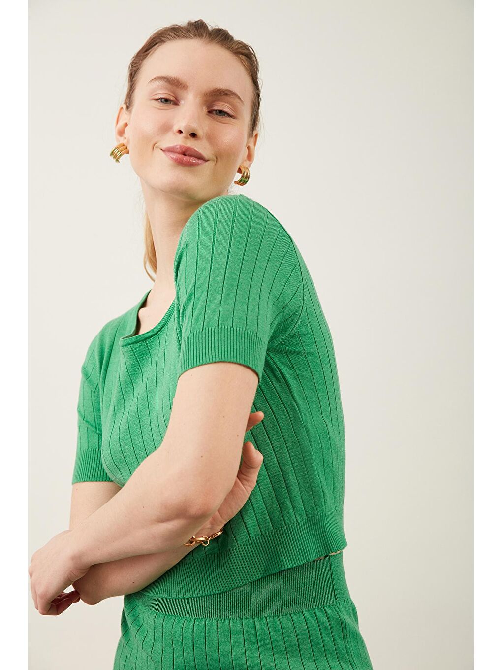 Triko Bluz Etek Yeşil İkili Takım-1