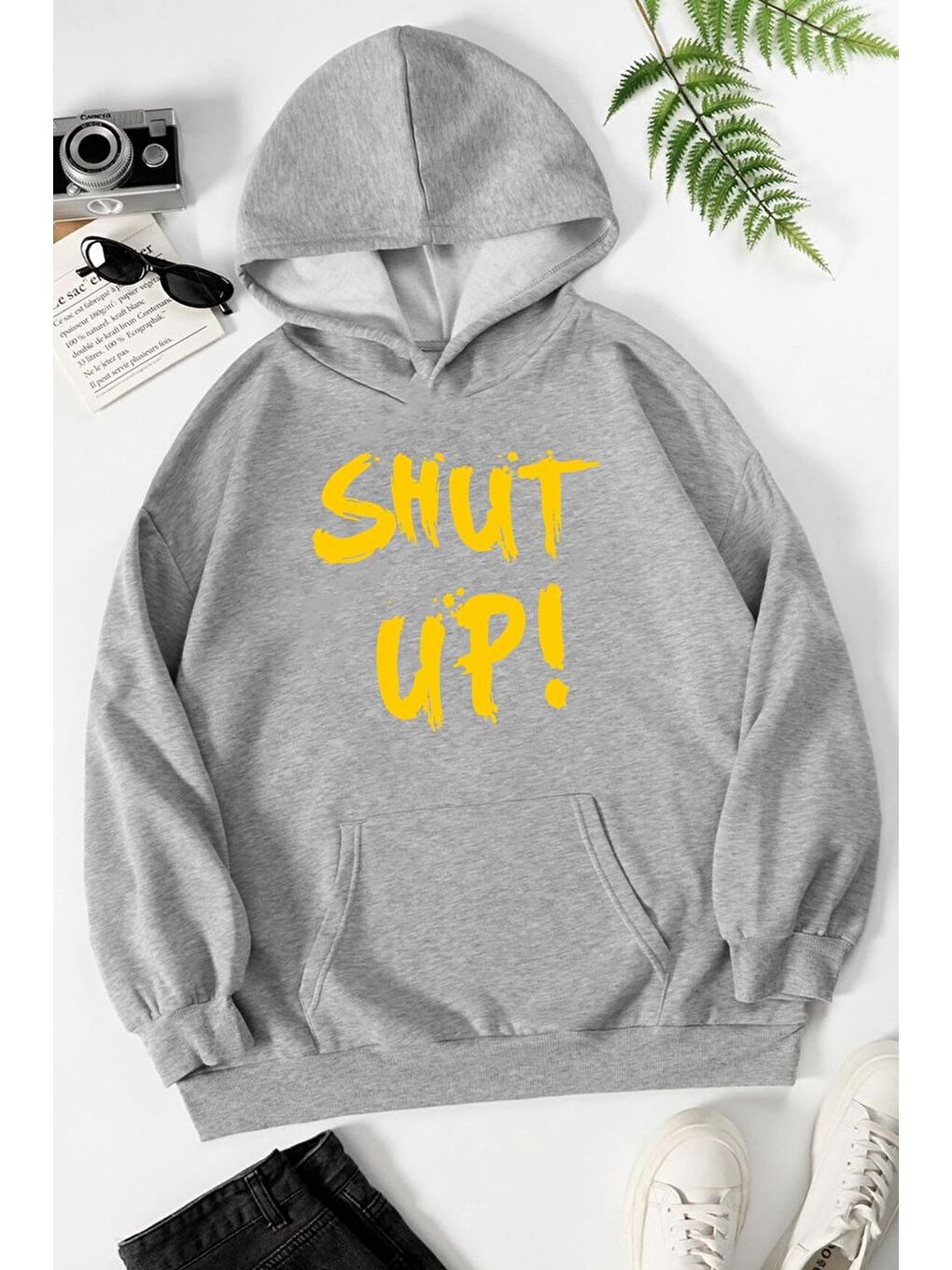 uyguntarz Gri Unisex Shut Up Baskılı Sweatshirt