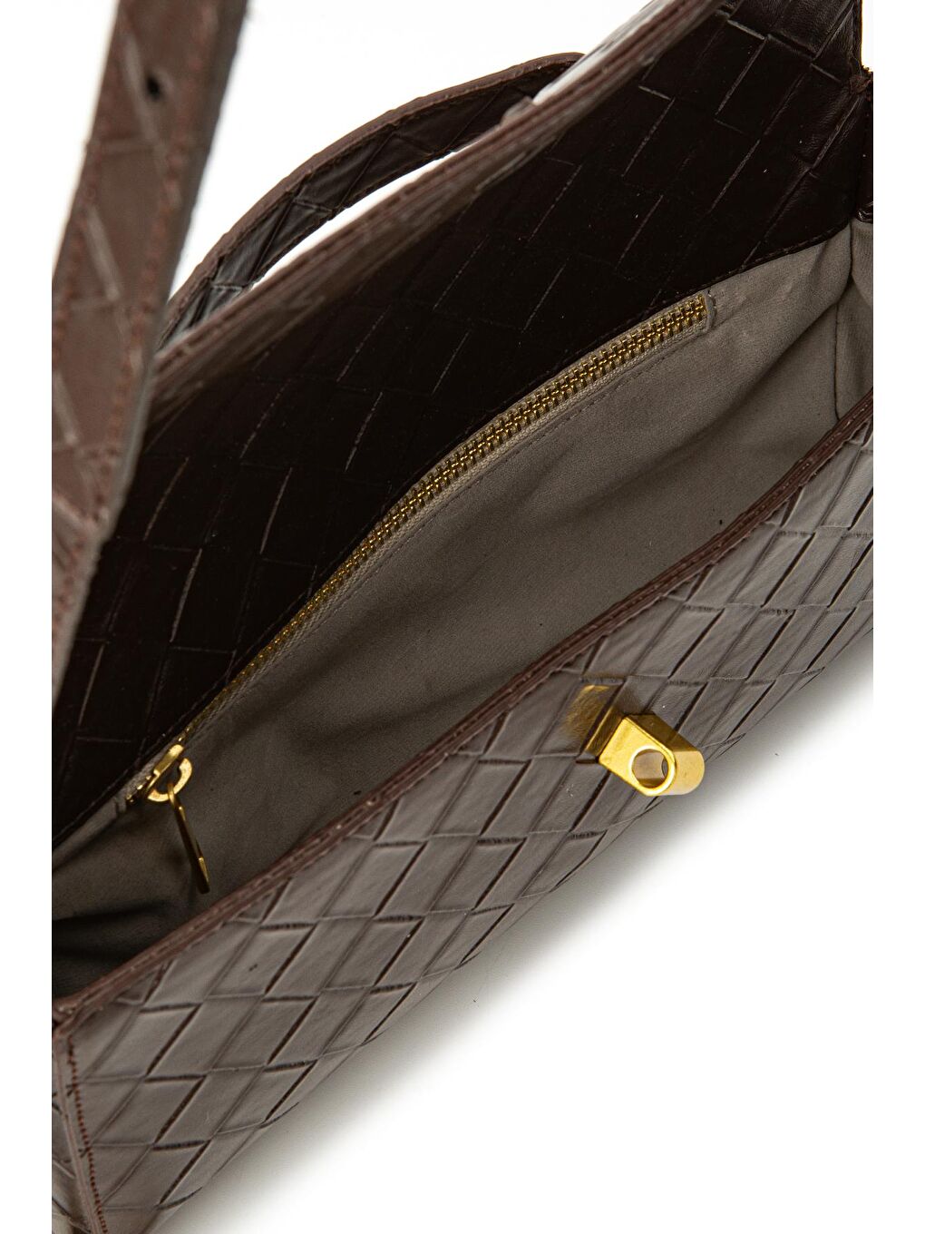 Suni Deri Özel Kilit Detaylı Kadın Kol Çanta Lacey Kahverengi-3