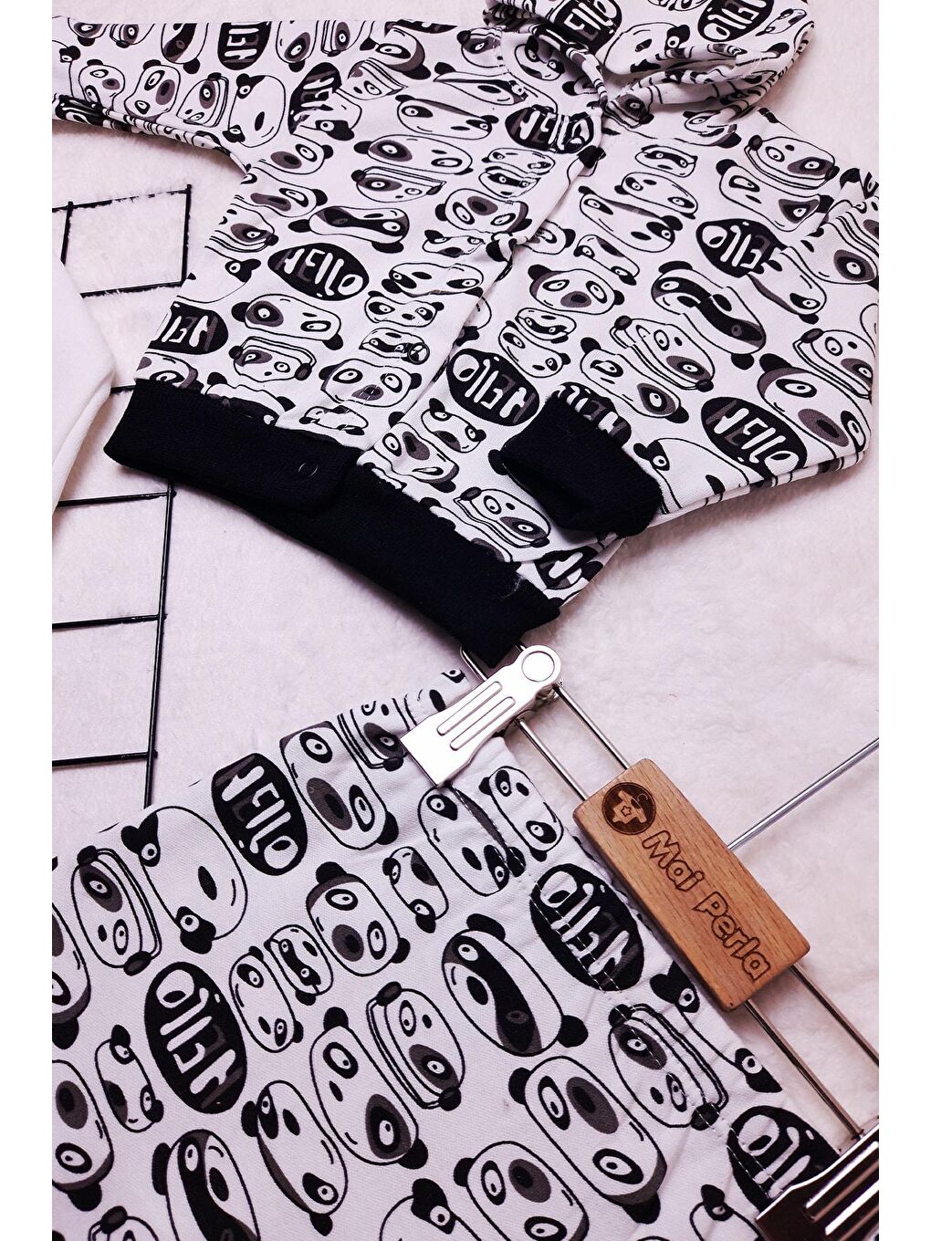 Beyaz Panda Desenli 3'lü Unisex Bebek Takım-1