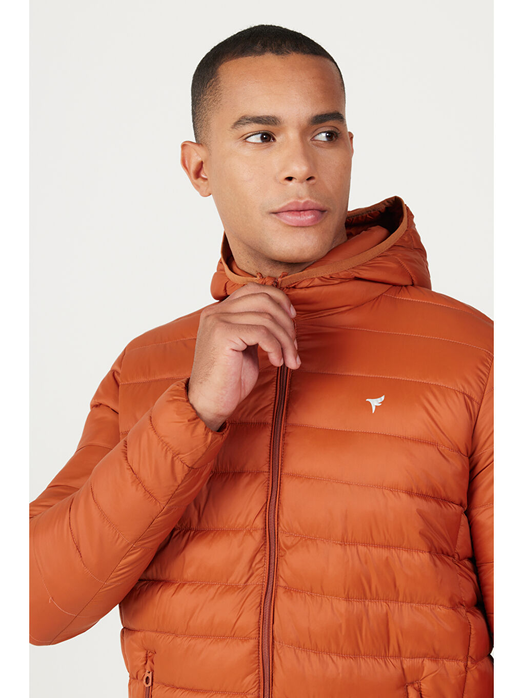 Kahverengi Erkek Kiremit Standart Fit Normal Kesim Kapüşonlu Mont-2