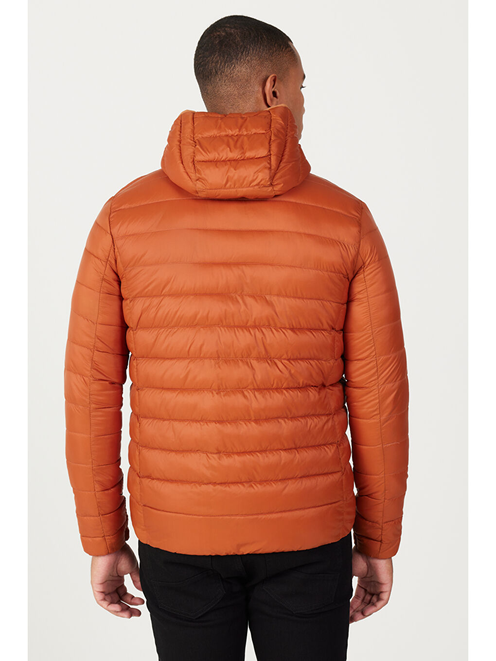 Kahverengi Erkek Kiremit Standart Fit Normal Kesim Kapüşonlu Mont-4