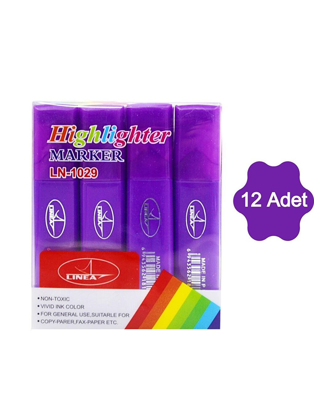 Fosforlu Kalem Neon LN-1029 Mor 12 Adet