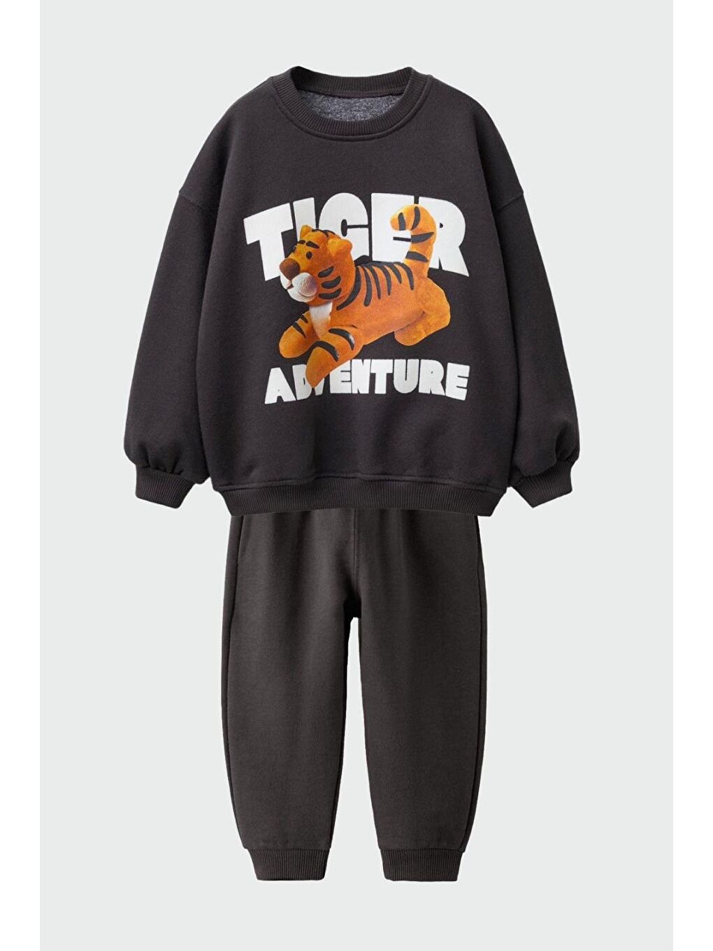 Antrasit Erkek Çocuk Baskılı 3 İplik Kumaş Pamuklu Alt Üst Takım