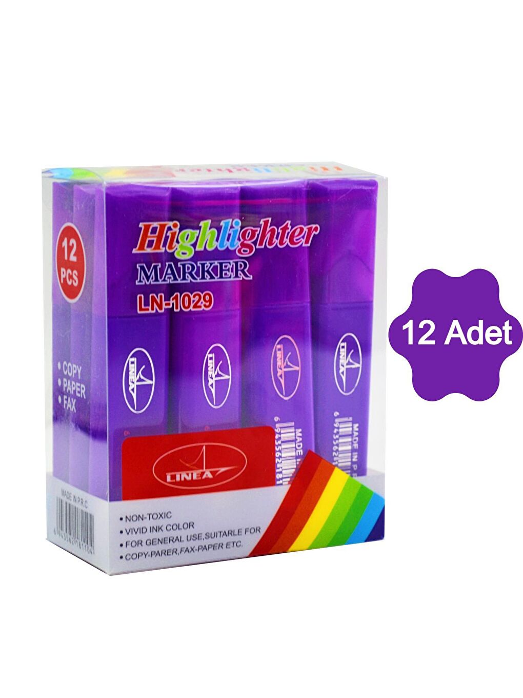 Fosforlu Kalem Neon LN-1029 Mor 12 Adet-1