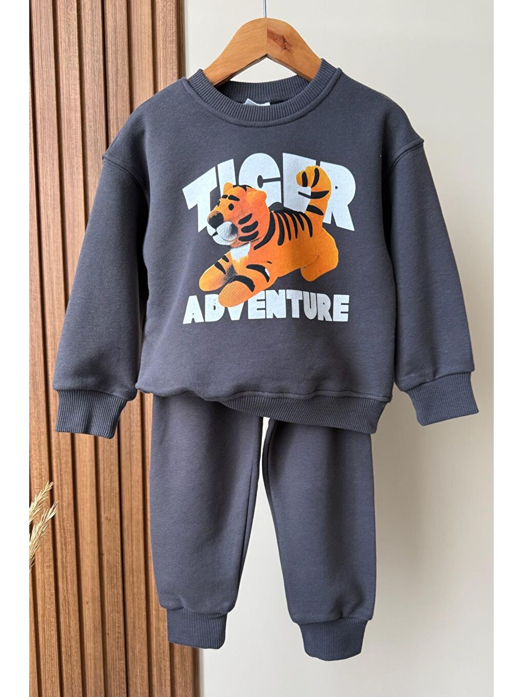 Antrasit Erkek Çocuk Baskılı 3 İplik Kumaş Pamuklu Alt Üst Takım-1