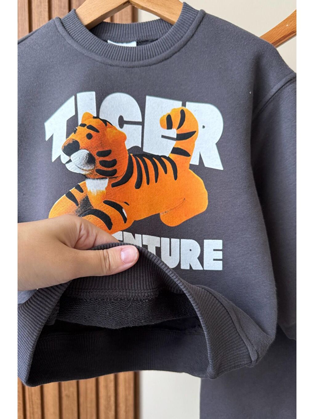 Antrasit Erkek Çocuk Baskılı 3 İplik Kumaş Pamuklu Alt Üst Takım-2