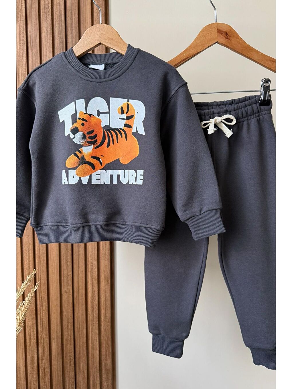 Antrasit Erkek Çocuk Baskılı 3 İplik Kumaş Pamuklu Alt Üst Takım-4