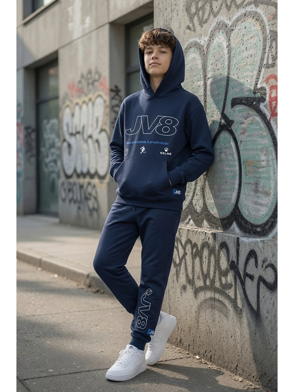 Lacivert Erkek Çocuk Kapüşonlu Jogger Eşofmanlı 2 İplik Eşofman Takımı 24613-2