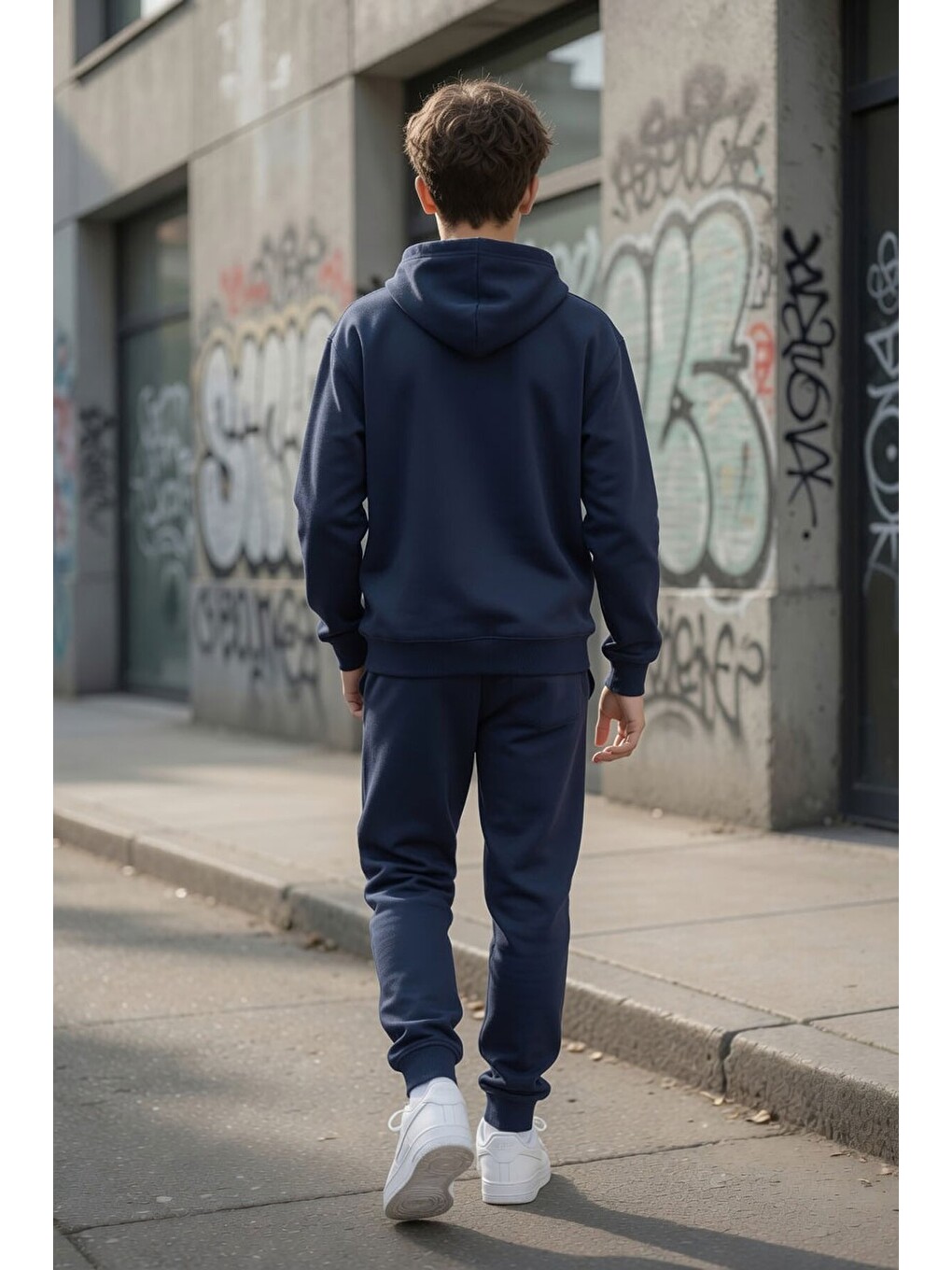 Lacivert Erkek Çocuk Kapüşonlu Jogger Eşofmanlı 2 İplik Eşofman Takımı 24613-4