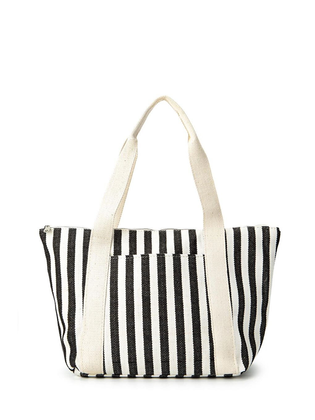 Plaj Çantası Kanvas Ceto Kadın Kol Çanta Çizgili Siyah