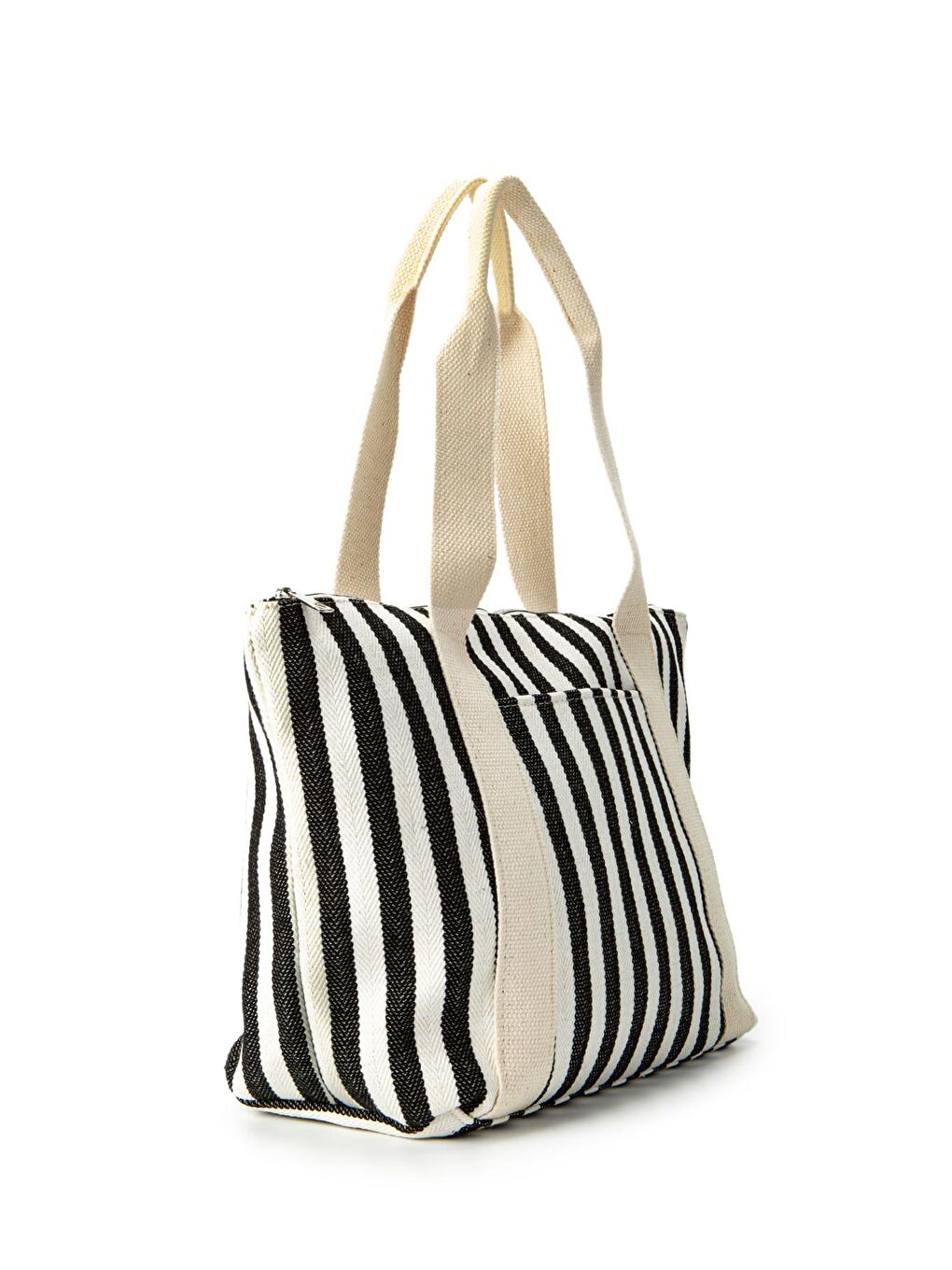 Plaj Çantası Kanvas Ceto Kadın Kol Çanta Çizgili Siyah-1