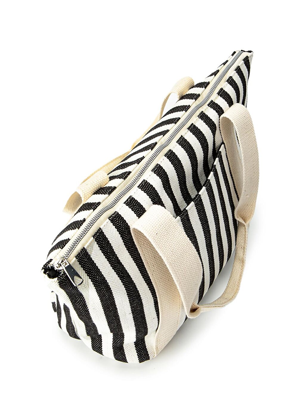 Plaj Çantası Kanvas Ceto Kadın Kol Çanta Çizgili Siyah-2