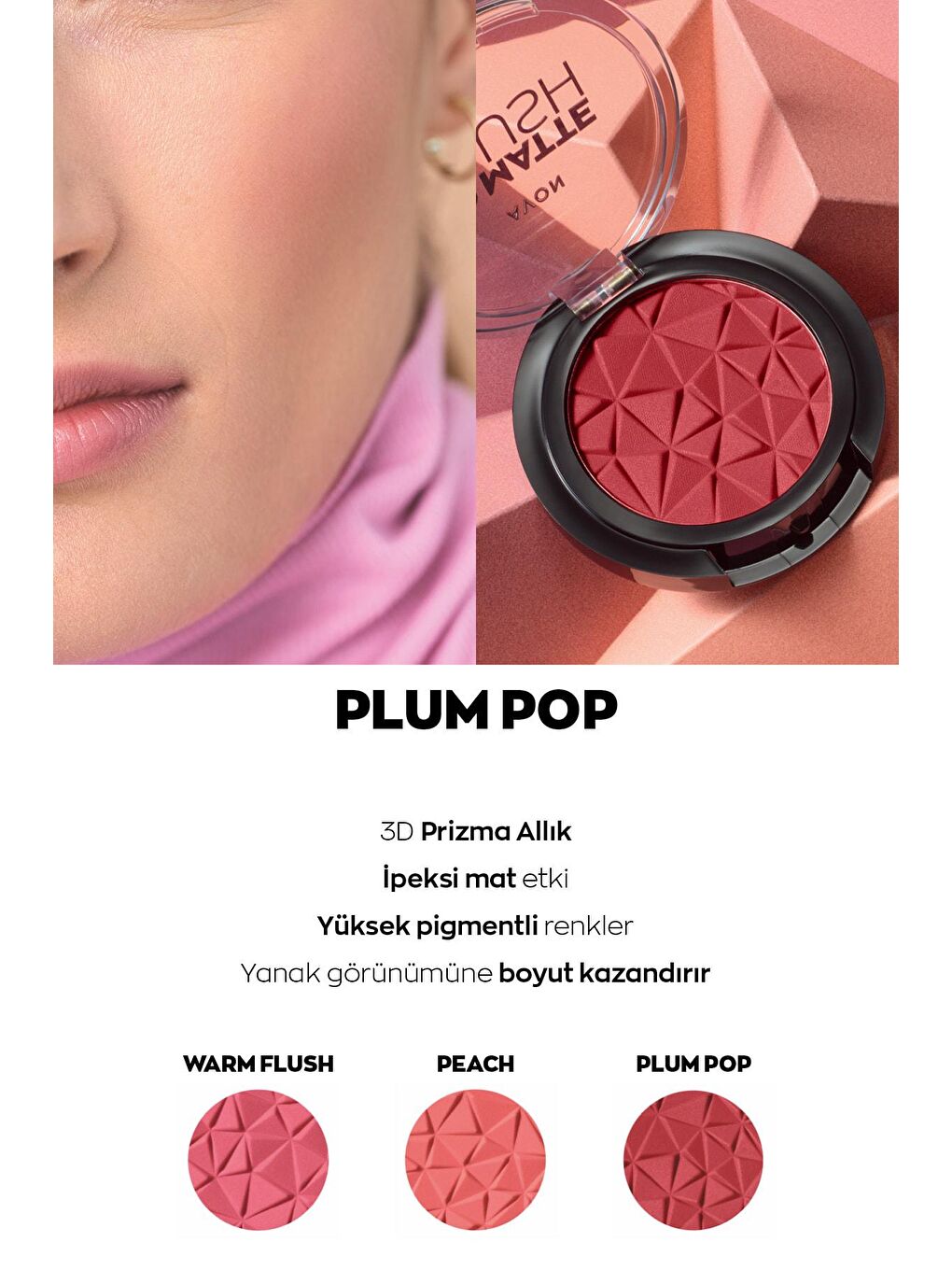 AVON Renksiz 3D Matte Blush Mat Allık Plum Pop - 1