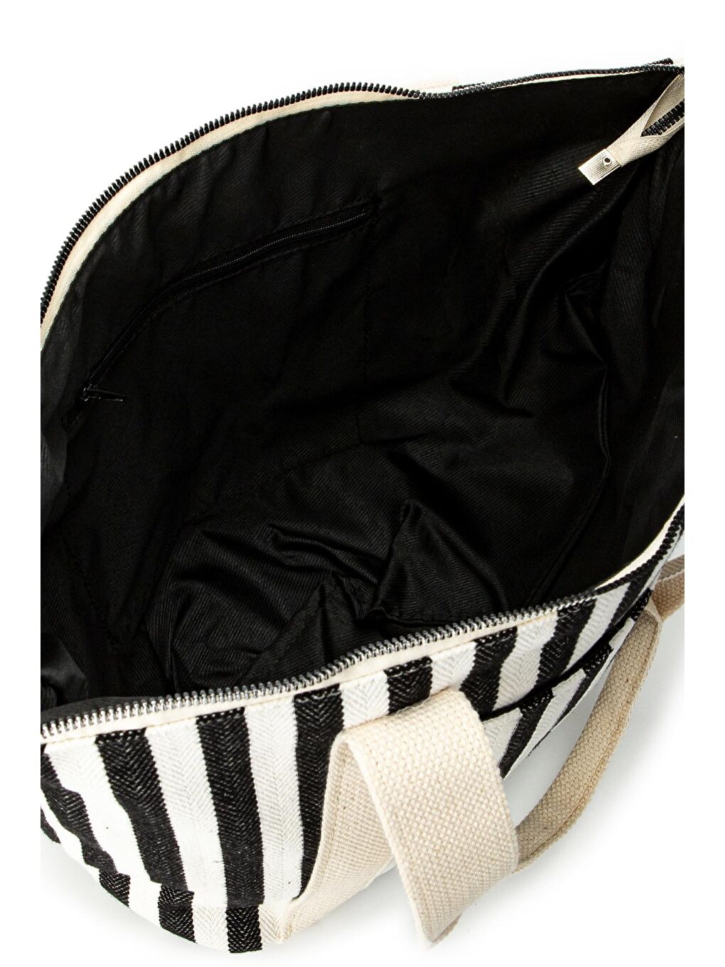 Plaj Çantası Kanvas Ceto Kadın Kol Çanta Çizgili Siyah-3