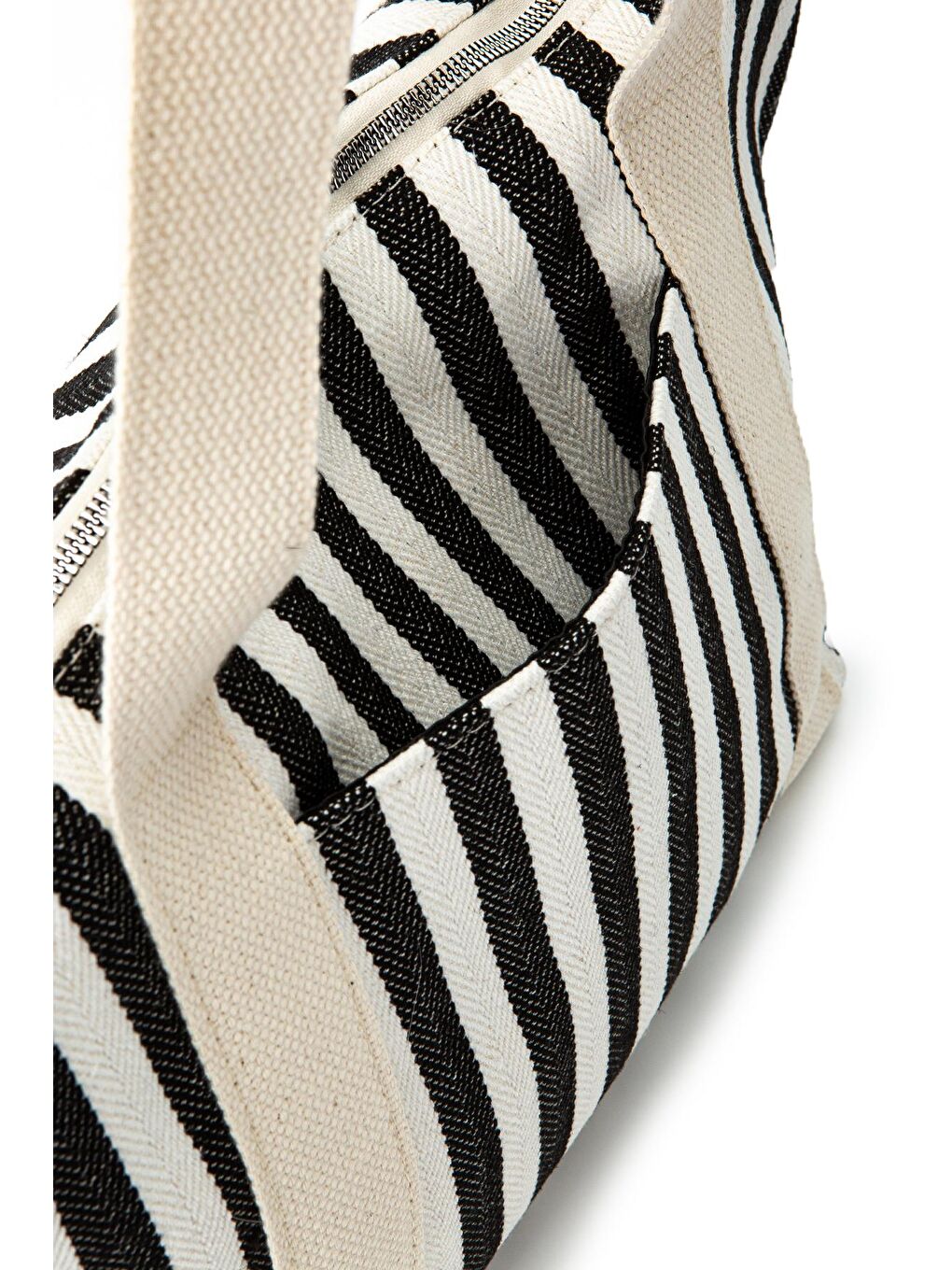 Plaj Çantası Kanvas Ceto Kadın Kol Çanta Çizgili Siyah-4