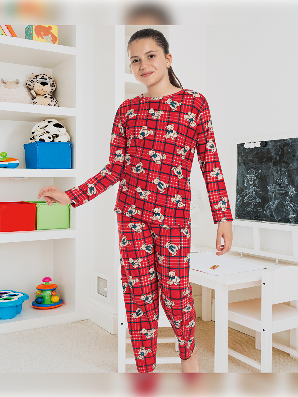 TAMPAP Kırmızı 3036 Kız Çocuk Kışlık Kalın Pijama Takımı