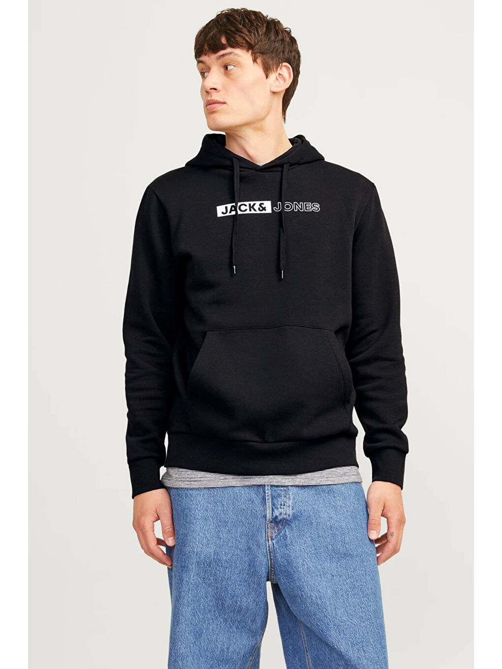 Jack & Jones Siyah-Beyaz Essentials Jjecorp Regular Fit Kapüşonlu Sweat 1223 3599