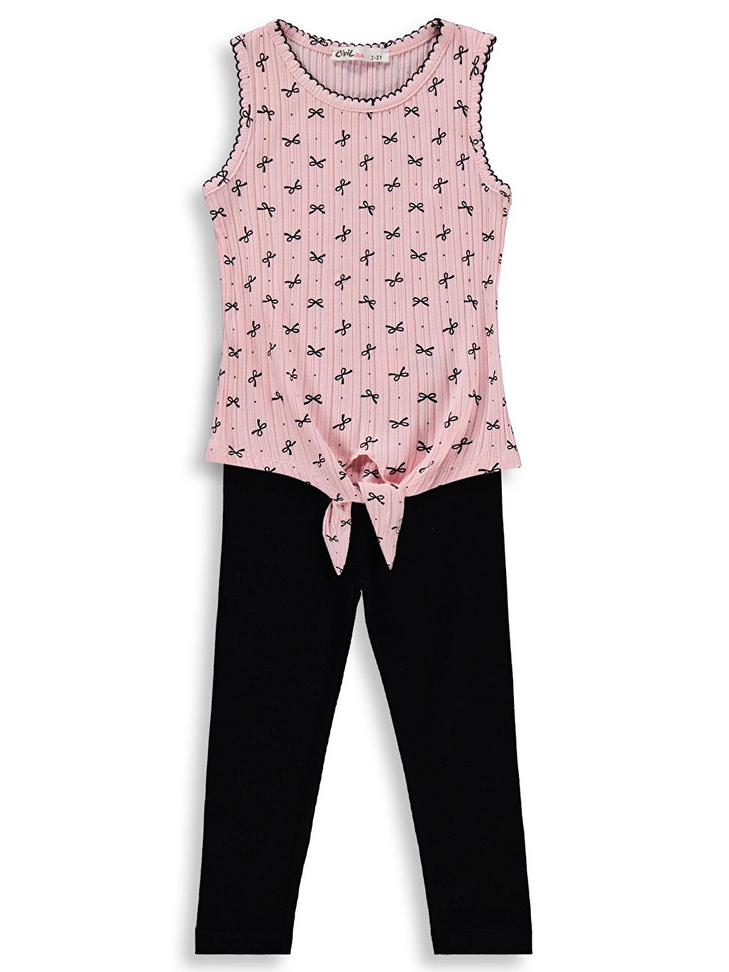 Girls Fiyonk Desenli 2-5 Yaş Takım - Pembe