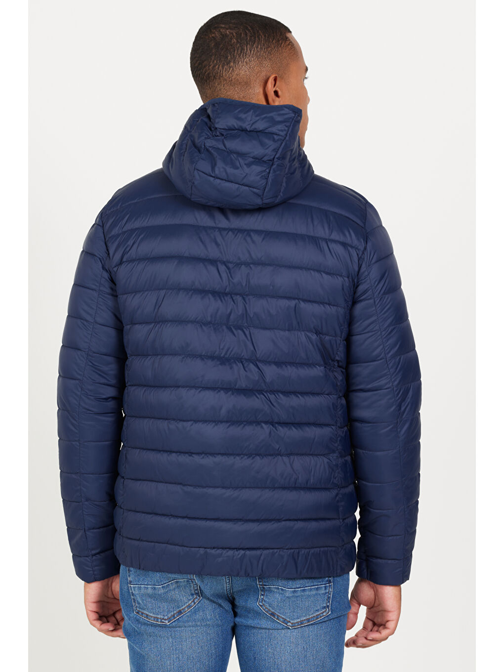 Erkek Lacivert Standart Fit Normal Kesim Kapüşonlu Mont-5