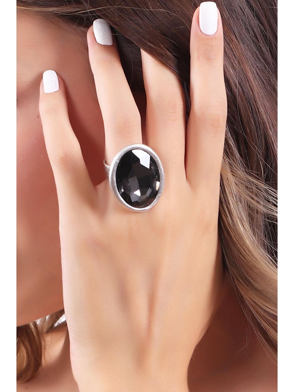 Antrasit Kadın Antik Gümüş Kaplama Taşlı Hürrem Yüzük-2