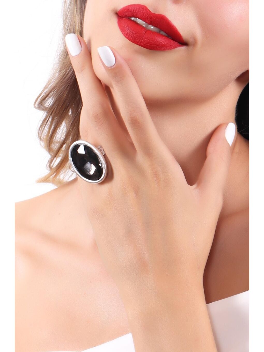 Antrasit Kadın Antik Gümüş Kaplama Taşlı Hürrem Yüzük-3