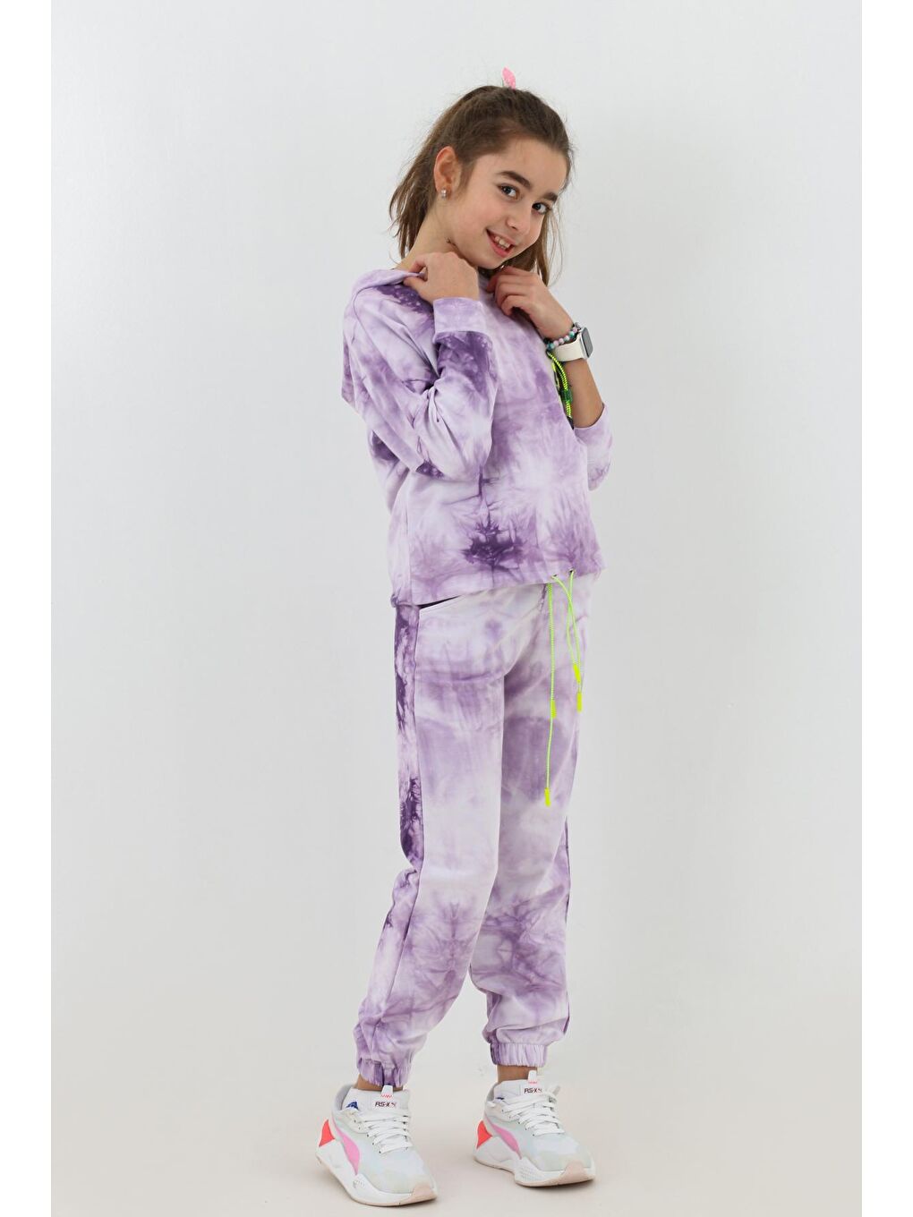 Lila Kız Çocuk Loco Baskılı Batik Eşofman Takımı 14120-2