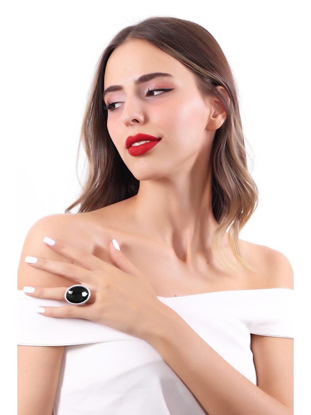 Antrasit Kadın Antik Gümüş Kaplama Taşlı Hürrem Yüzük-4