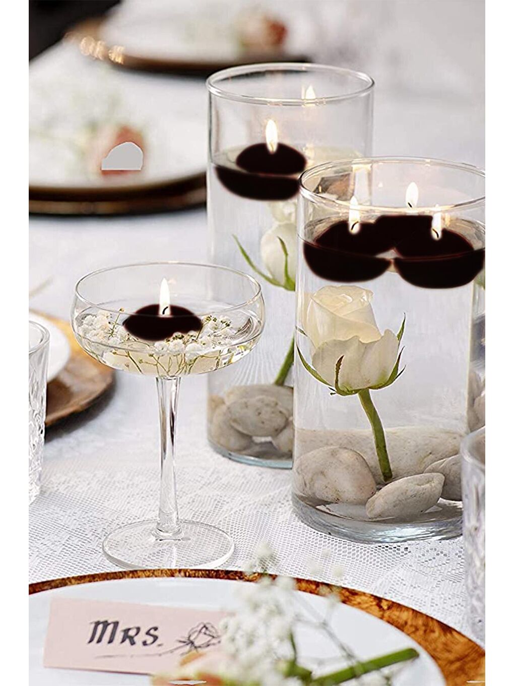 Float | Siyah 24 Adet Yüzen Mum | 4 Saat Yanan Tea Light Mum | Kokusuz Terapi Mumu-2