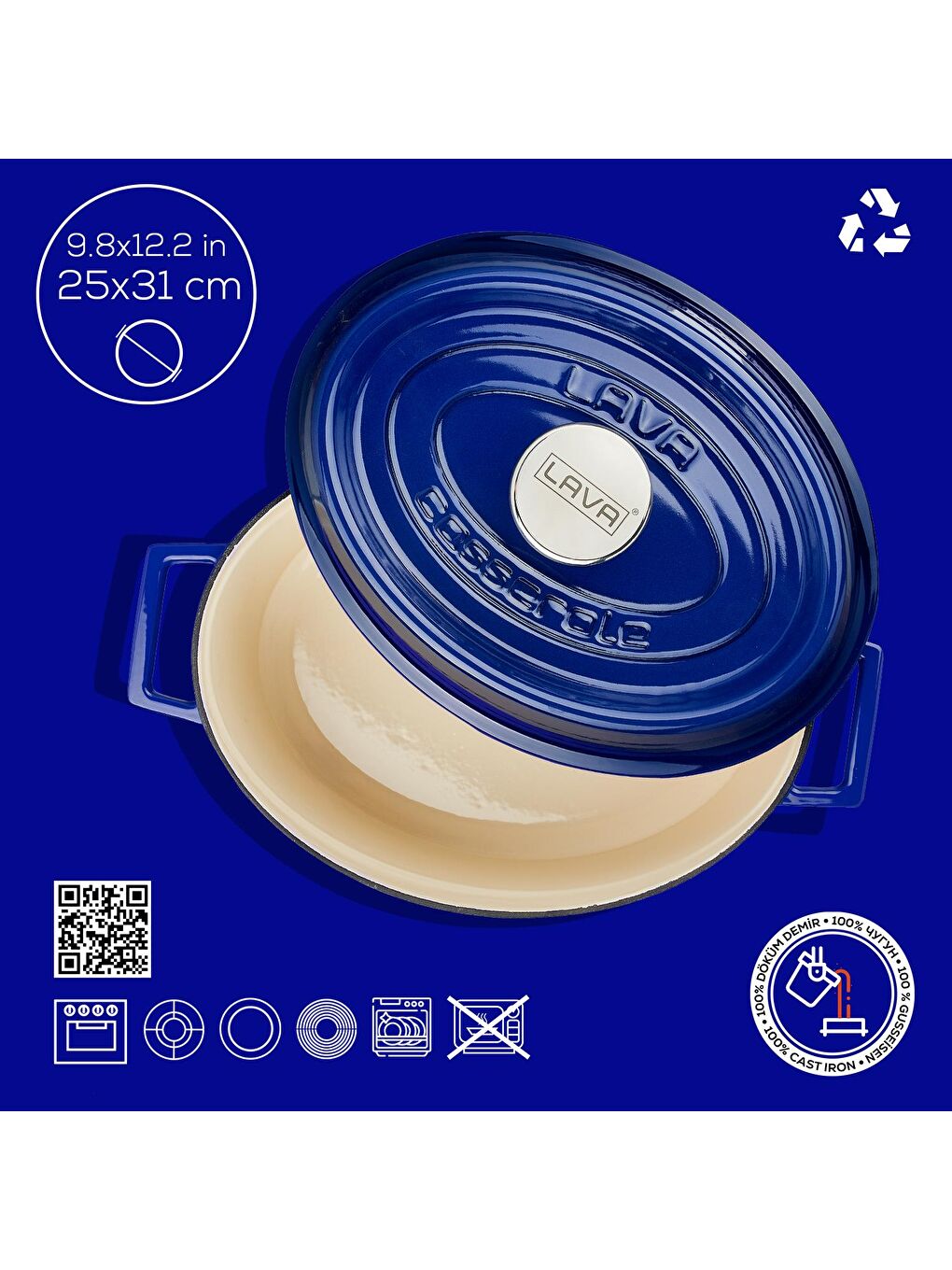 Mavi Oval Tencere Edition Serisi Ölçü 25x31 cm-3