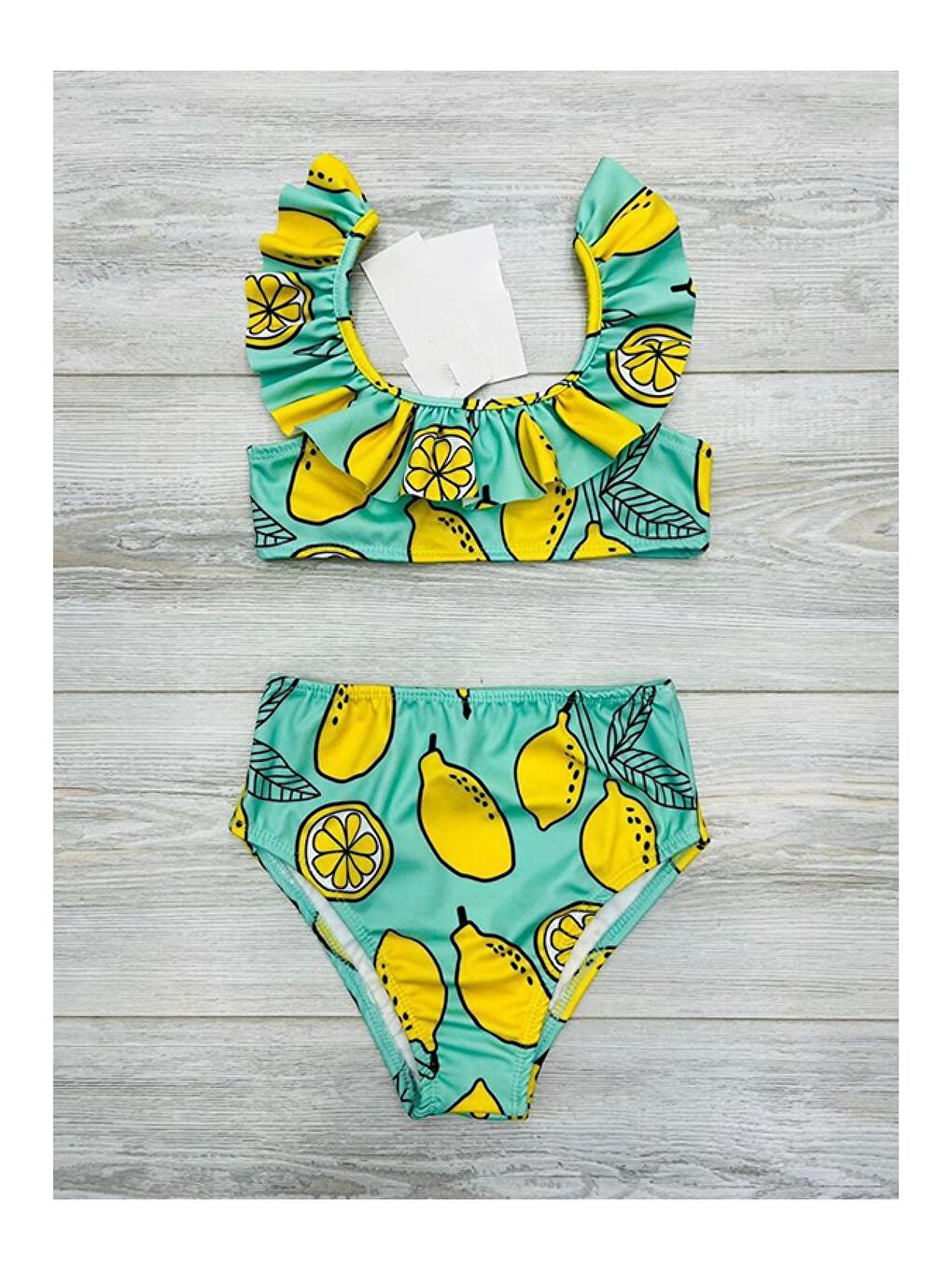 Yeşil Fırfırlı Baskılı Kız Çocuk Bikini