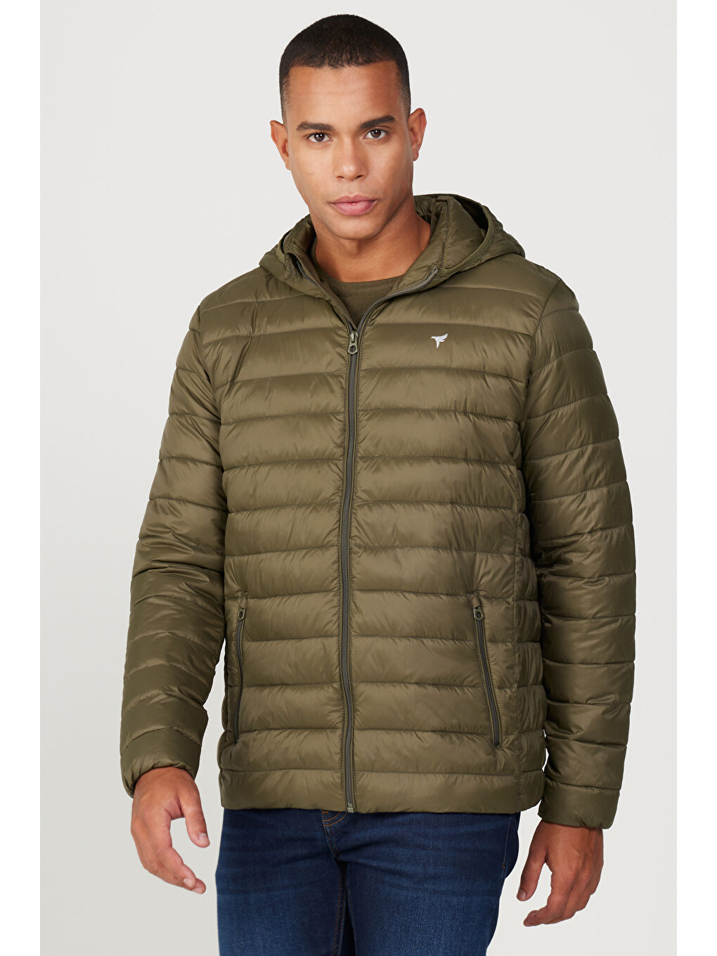 Erkek Haki Standart Fit Normal Kesim Kapüşonlu Mont-1