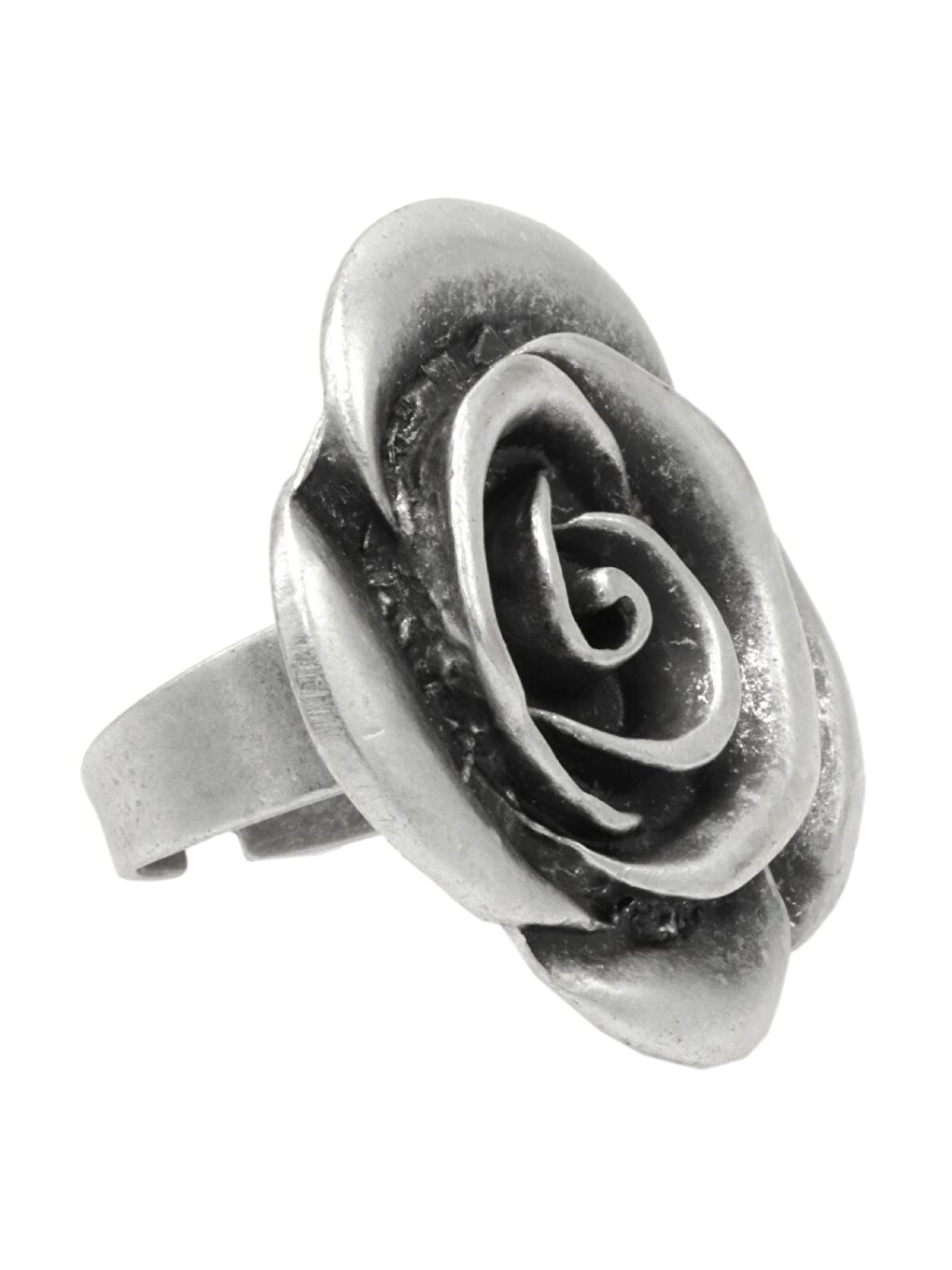 Gri Kadın Antik Gümüş Kaplama Ayarlanabilir Gül Formlu Yüzük-2